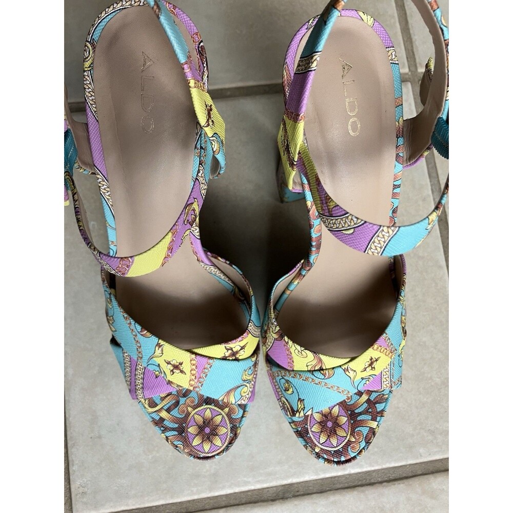 Aldo Platform High Heels Camelia Multicolor Ankle Strap Heels Boho 8.5 RARE - Picture 2 of 6